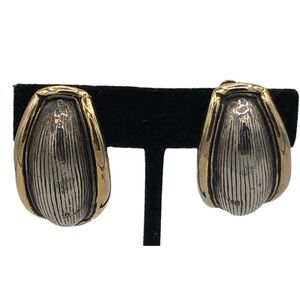 Gold And Silver Plate half hoop etched clip on earrings